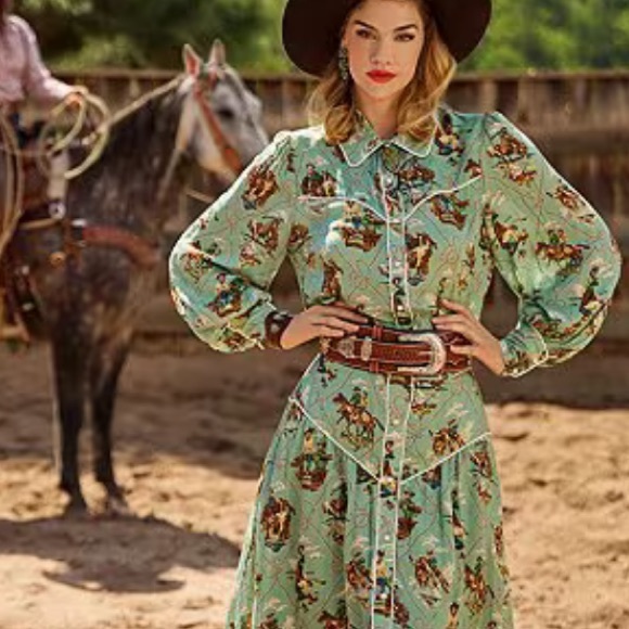Double D Ranch Romance & Rustlers Western Printed Beaded Midi A-Line Skirt NWT - Picture 8 of 13